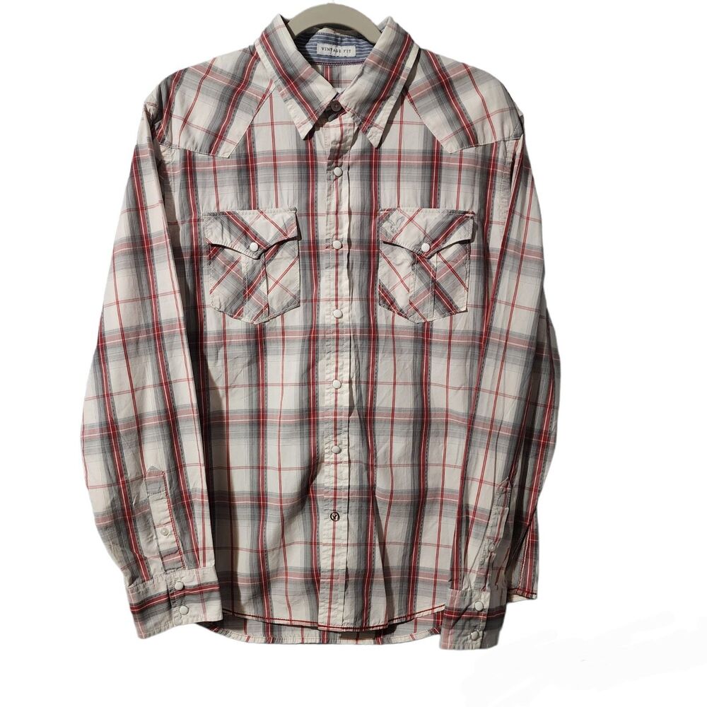 American Eagle Outfitter Pearl Snap Vintage Fit Plaid Large Womens